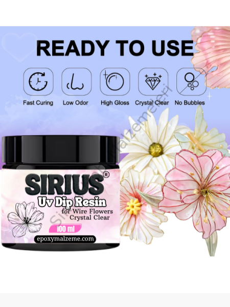 Sirius Dip Reçine 100 ml + 168W UV Lamba Seti – Tel Çiçek ve Şeffaf Kaplama İçin
