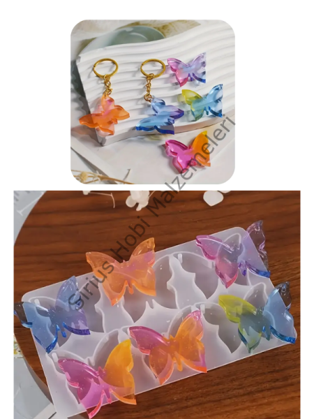 Epoksi Reçine Çoklu Kelebek Anahtarlık Magnet Silikon Kalıbı
