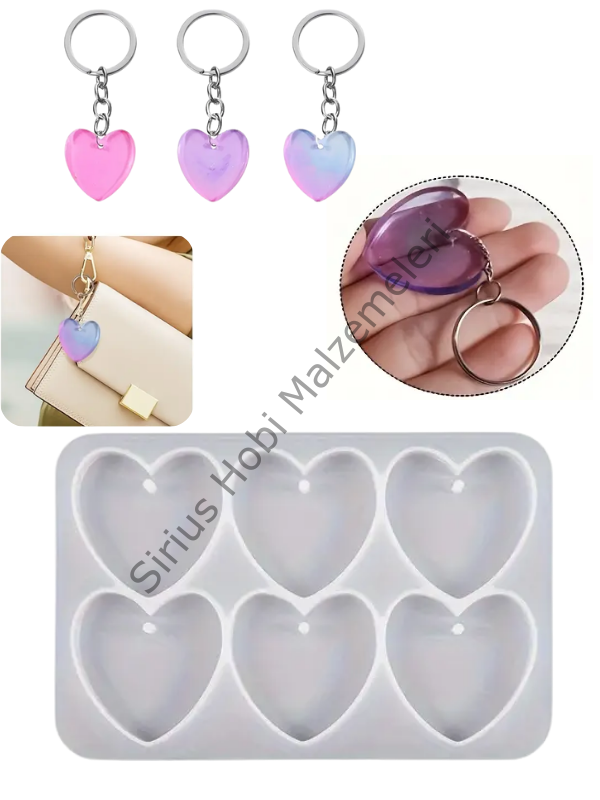 Epoksi Reçine Çoklu Kalp Anahtarlık Magnet Silikon Kalıbı