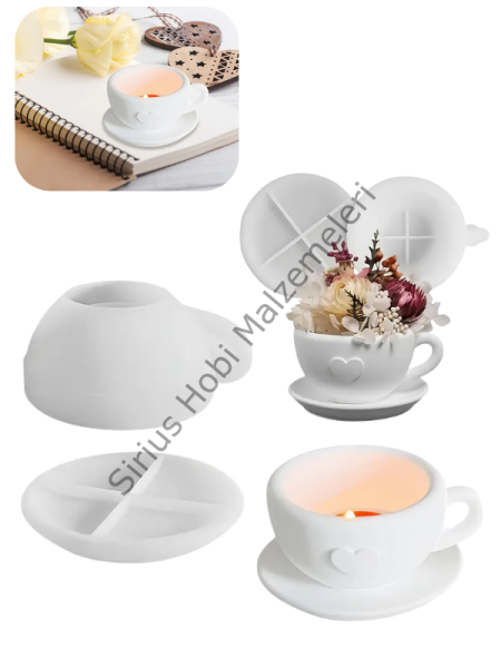 Epoksi Reçine Alçı Fincan Mumluk Silikon Kalıbı Seti 2 Parça