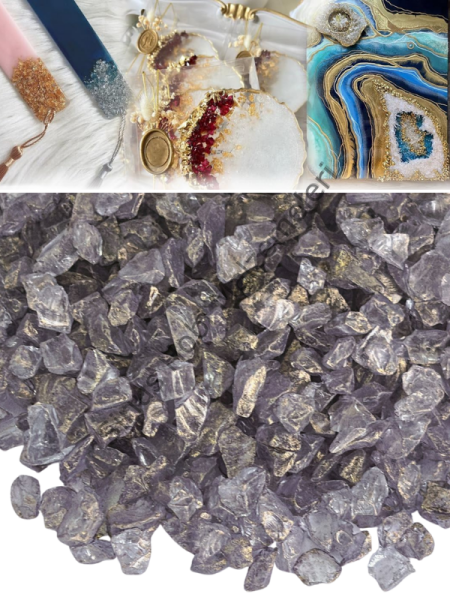 Epoksi Cam Kırıkları Şeffaf Altın Gri Kalın 100 gr