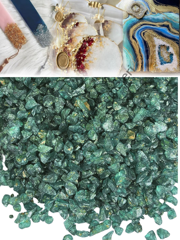 Epoksi Cam Kırıkları Sedefli Yeşil Altın İnce 100 gr