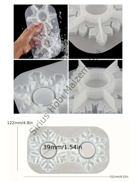 Kar Tanesi Silikon Kalıp | Epoksi & Alçı Çift Mumluk – 39 mm Tealight
