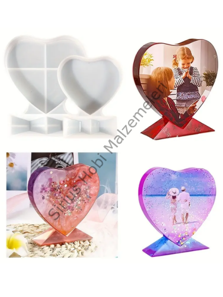 Kalp Tasarım Fotoğraflık Silikon Kalıp – Epoksi/Alçı, Standlı (10×10 & 15×15 cm)