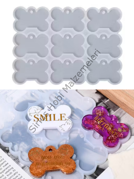 Epoksi Reçine Köpek Tasması Kalıbı 5 cm– 9’lu Kemik Şekilli Silikon Kalıp