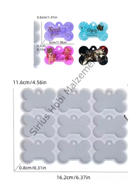 Epoksi Reçine Köpek Tasması Kalıbı 5 cm– 9’lu Kemik Şekilli Silikon Kalıp