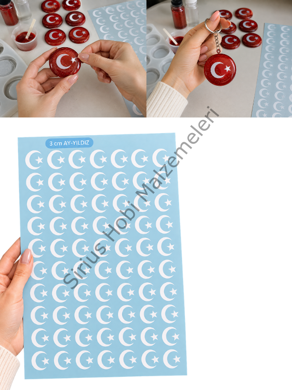 Beyaz Ay Yıldız Folyo – Epoksi Magnet, Anahtarlık ve Reçine Süsleme İçin 3 cm 63 Adet