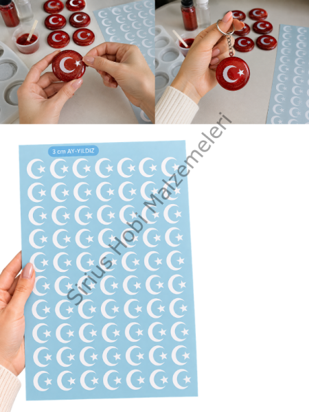 Beyaz Ay Yıldız Folyo – Epoksi Magnet, Anahtarlık ve Reçine Süsleme İçin 3 cm 63 Adet