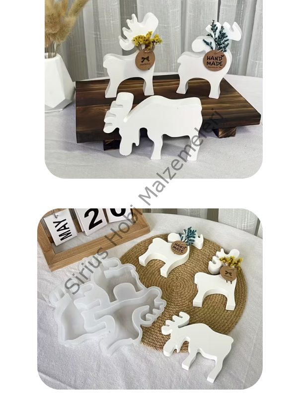 Epoksi Alçı  Geyik Silikon Kalıbı – Dekoratif Yılbaşı ve Yeni Yıl Temalı