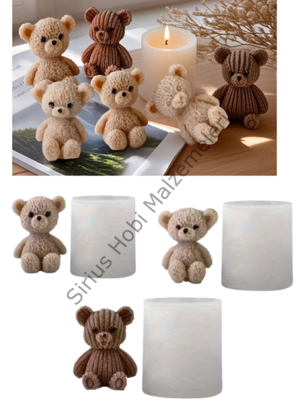 Ayıcık Mum Kalıbı – Epoksi/Alçı Uyumlu Silikon (3’lü Set)