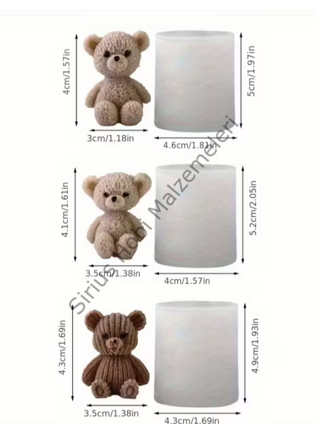 Ayıcık Mum Kalıbı – Epoksi/Alçı Uyumlu Silikon (3’lü Set)