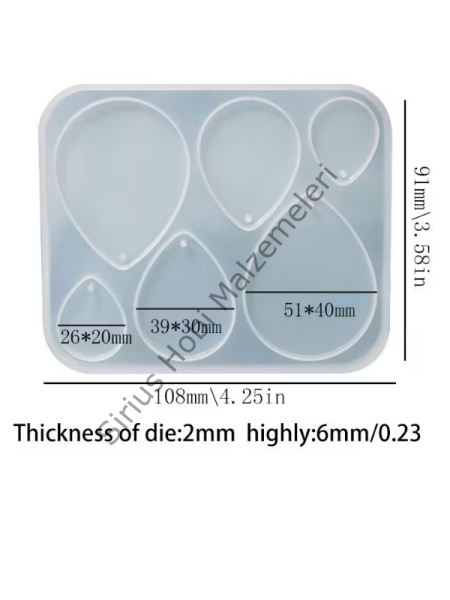 Epoksi Damla Küpe Silikon Kalıbı – 6’lı Delikli Set
