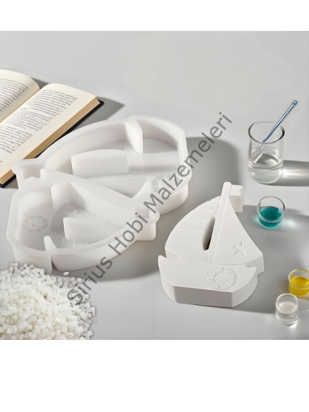 Yelkenli Gemi Silikon Kalıbı 2'li Set – Alçı Dekoratif Tekne Kalıbı