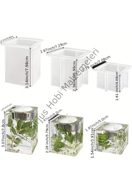 Kare Mumluk Silikon Kalıbı – Epoksi  Alçı Tealight Mumluk Kalıbı 3 Boy
