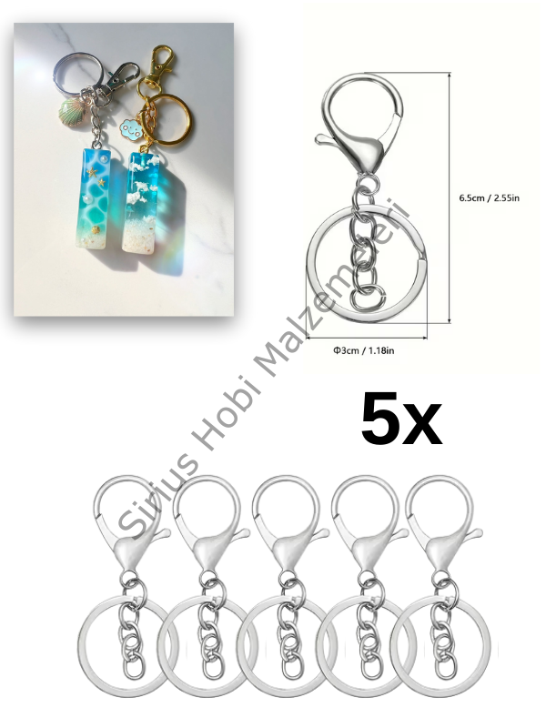 Anahtarlık Aparatı Seti 5’li – Metal Klips + Zincir Halkalı Anahtarlık Başlığı (Gümüş Renk)