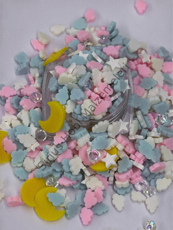 Epoksi Polimer Kil Süslemeler (Fimo Dilimleri) Bulut Ay  4gr