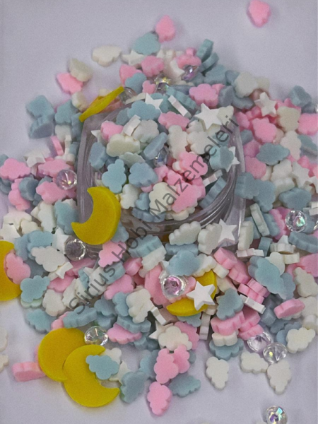 Epoksi Polimer Kil Süslemeler (Fimo Dilimleri) Bulut Ay  4gr