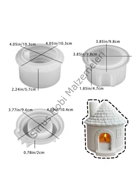 Dekoratif Ev Mumluk Silikon Kalıbı – Alçı Bacalı Ev Tealight Mumluk Kalıbı