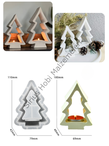 Çam Ağacı Mumluk Silikon Kalıbı 11 cm – Yılbaşı Tealight Mumluk Kalıbı