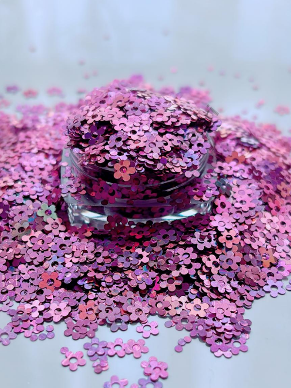 Epoksi Reçine Lila Flowers Tırnak Makyaj  Chunky Glitter 3 gr Hologramlı Sim