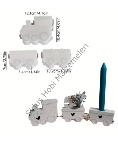 Dekoratif Tren Silikon Kalıbı 3'lü Set – Alçı ve Epoksi Tren Mumluk Kalıbı