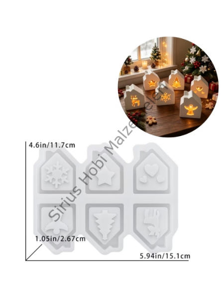 Yılbaşı Ev Mumluk Silikon Kalıbı 6 Model ( 3x2cm) iç ölçü– Alçı ve Epoksi  Kalıbı