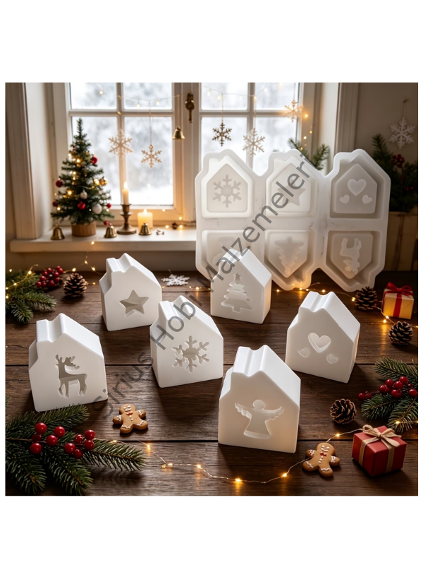 Yılbaşı Ev Mumluk Silikon Kalıbı 6 Model ( 3x2cm) iç ölçü– Alçı ve Epoksi  Kalıbı