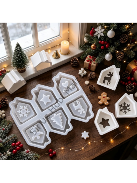 Yılbaşı Ev Mumluk Silikon Kalıbı 6 Model ( 3x2cm) iç ölçü– Alçı ve Epoksi  Kalıbı