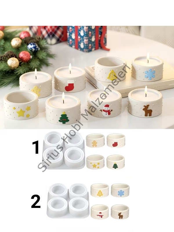 Yılbaşı Tealight Mumluk Silikon Kalıbı 4'lü – Alçı Epoksi Mumluk Kalıbı