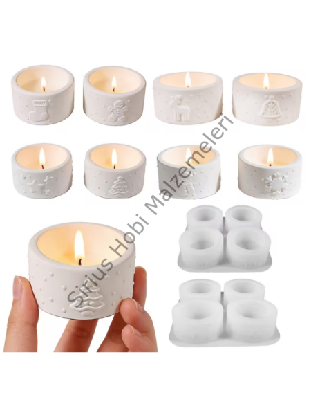 Yılbaşı Tealight Mumluk Silikon Kalıbı 4'lü – Alçı Epoksi Mumluk Kalıbı